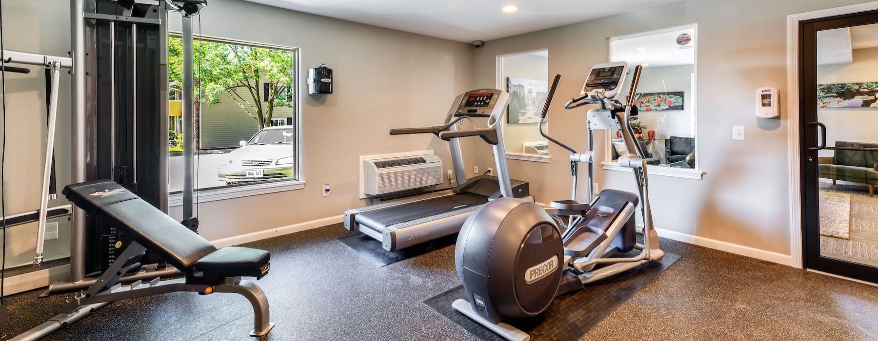 a gym with exercise equipment